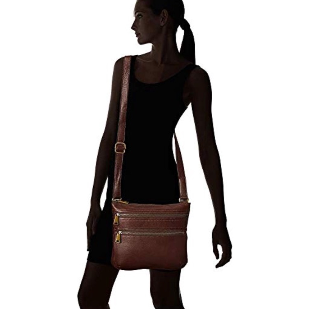 Fossil Brown Leather Crossbody Bag with Gold Hardware